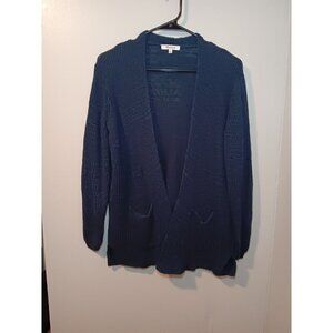 Madewell Blue Linen Blend Postscript Open Cardigan Sweater Knit Pocketed Small
